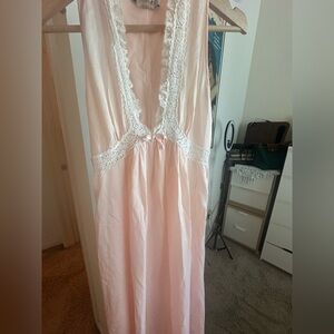 Vintage Christian Dior Pink Chemise with White Lace Trim Union Made